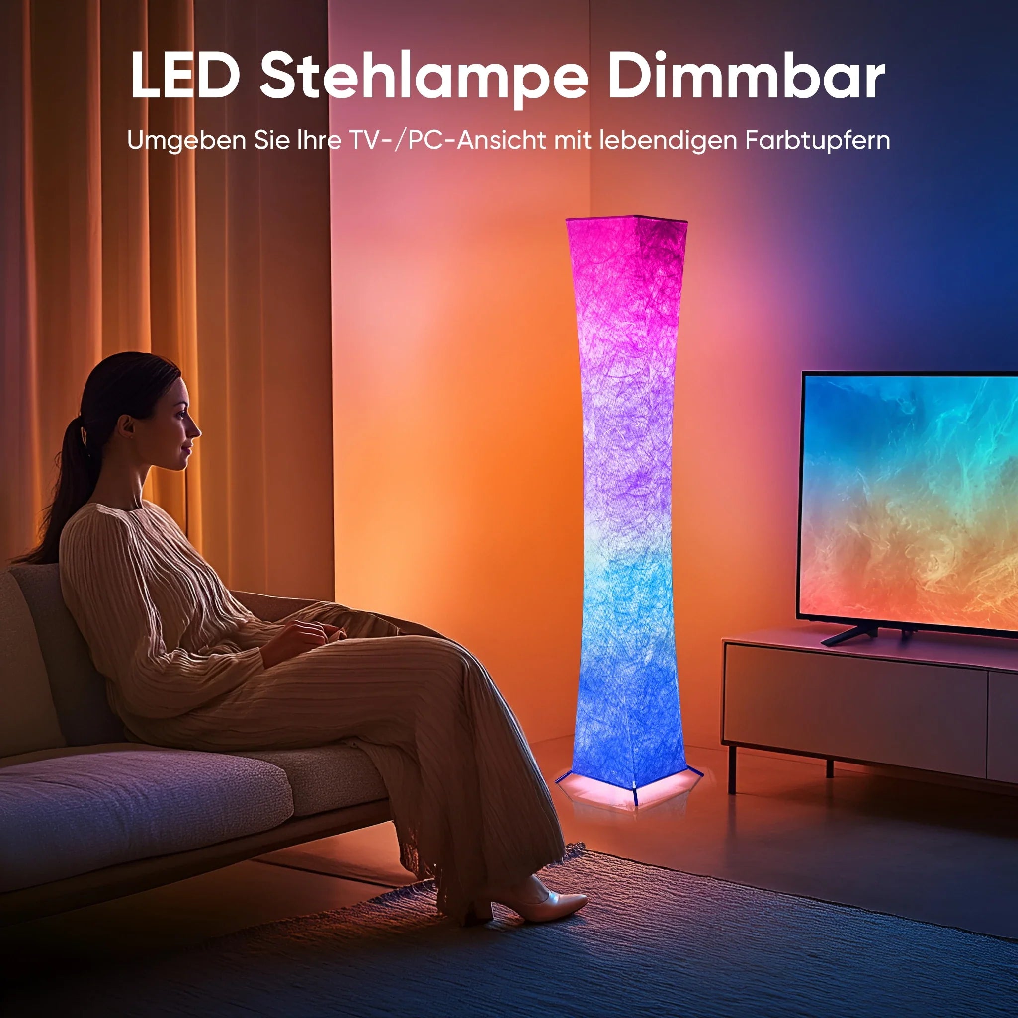 52" RGB LED Floor Lamp - Dimmable Color Changing Standing Lamp with Remote Control
