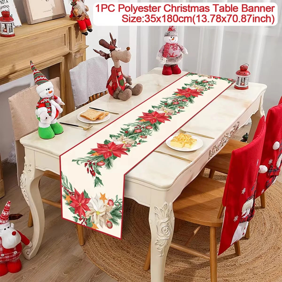 Christmas Table Runner - Merry Christmas Decorations Tablecloth 2024