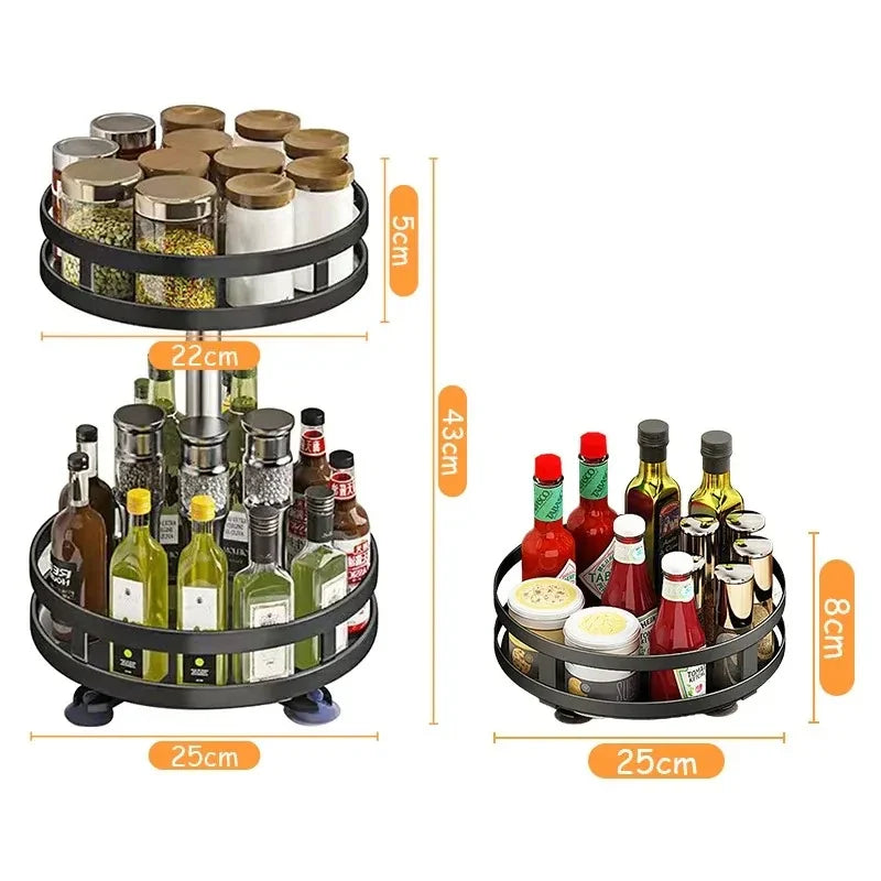 2-Tier Rotatable Kitchen Storage Rack - 360° Lazy Susan Organizer for Countertops & Cabinets