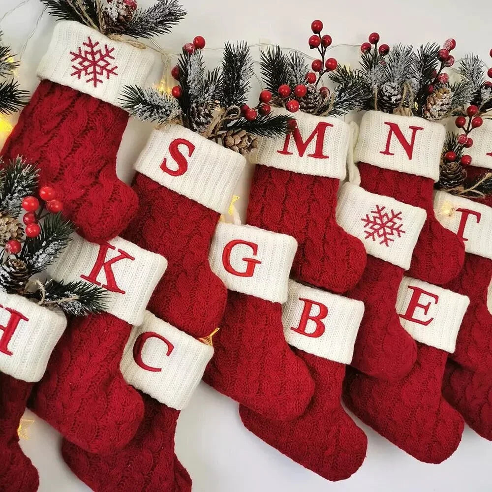Christmas Stocking Ornaments - Knit Snowflake Socks for Tree & Fireplace Decor