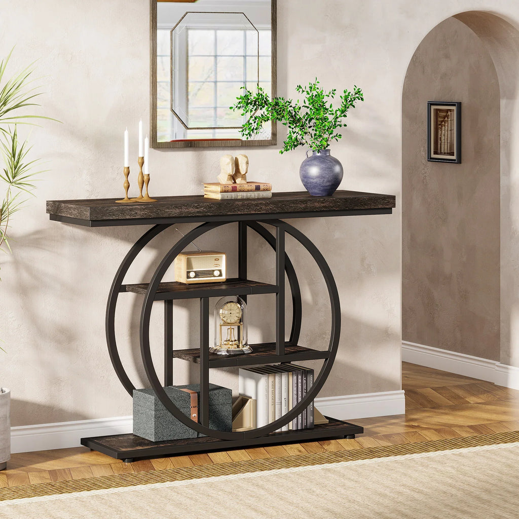 4-Tier Console Table - 41.3" Industrial Entryway Table for Living Room & Hallway
