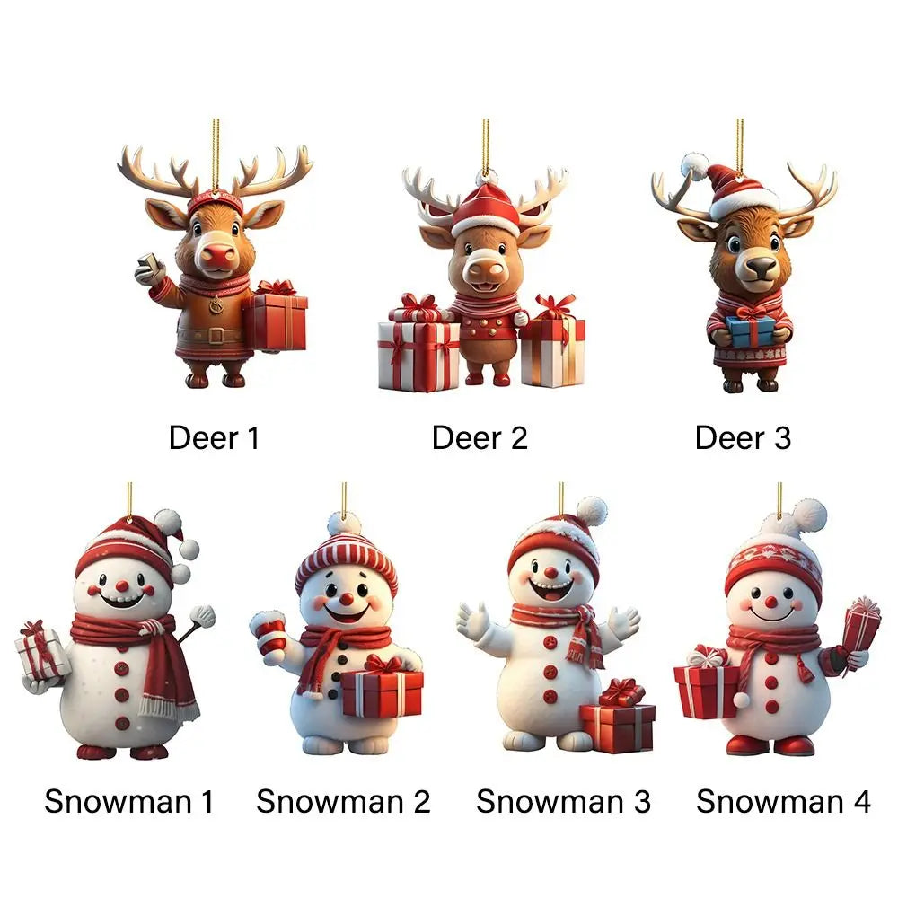Christmas Car Hanging Ornament - Cartoon Snowman Deer Pendant Decoration
