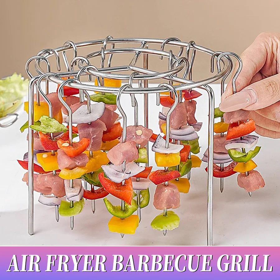 3-in-1 Air Fryer Grill – Vertical Kebab & BBQ, Oil-Free Cooking!
