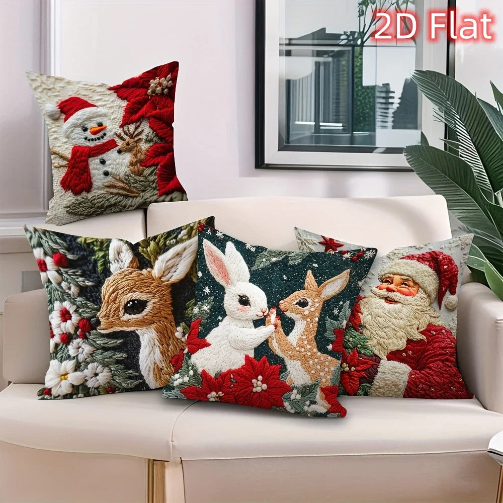 Christmas Pillow Cover - Santa Claus Holiday Throw Pillow Case