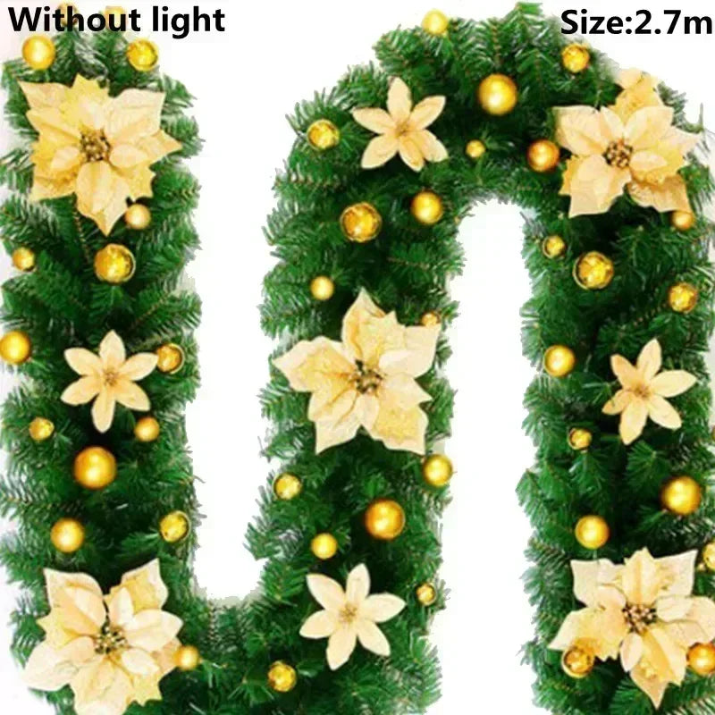 Christmas LED Rattan Garland - 270cm Artificial Wreath with Lights for Xmas Decor
