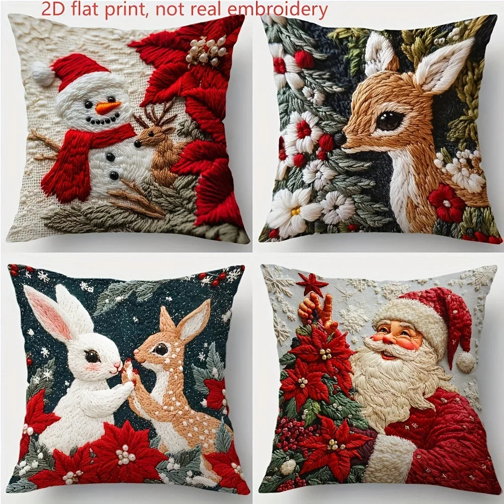 Christmas Pillow Cover - Santa Claus Holiday Throw Pillow Case