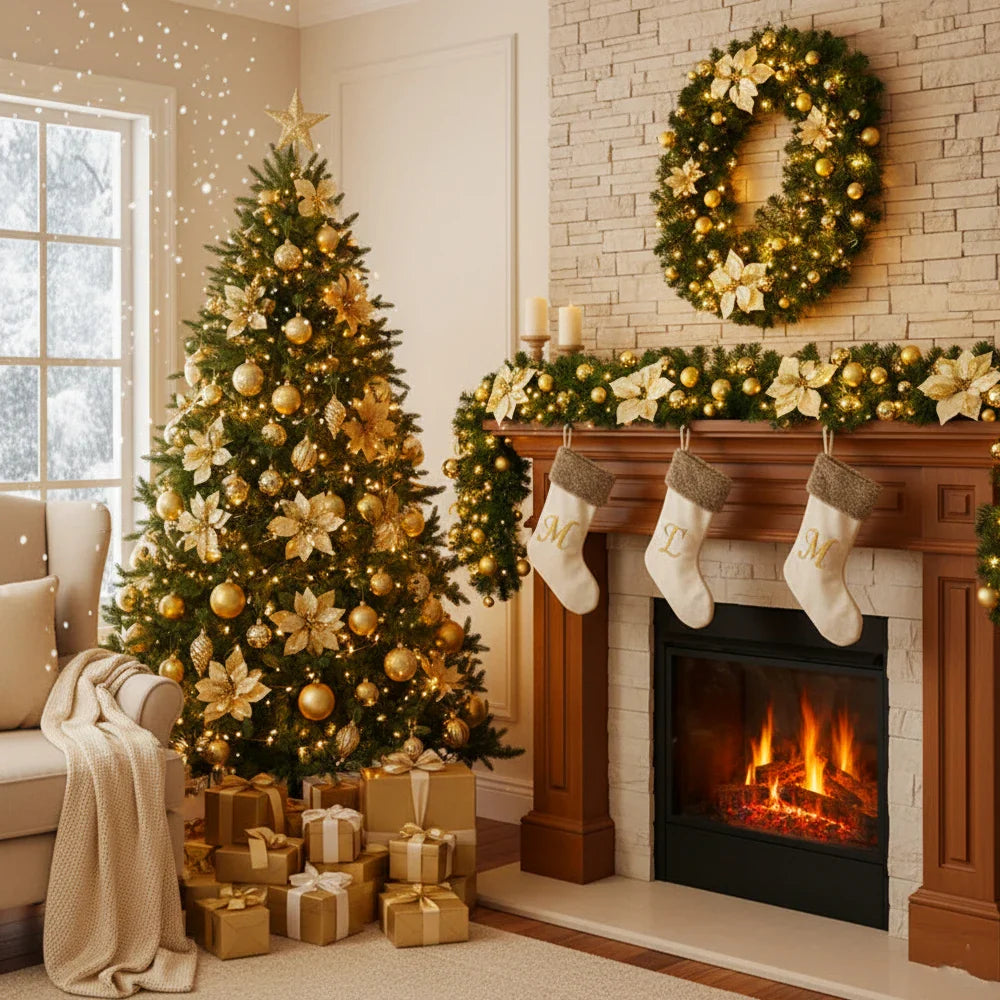 Christmas LED Rattan Garland - 270cm Artificial Wreath with Lights for Xmas Decor