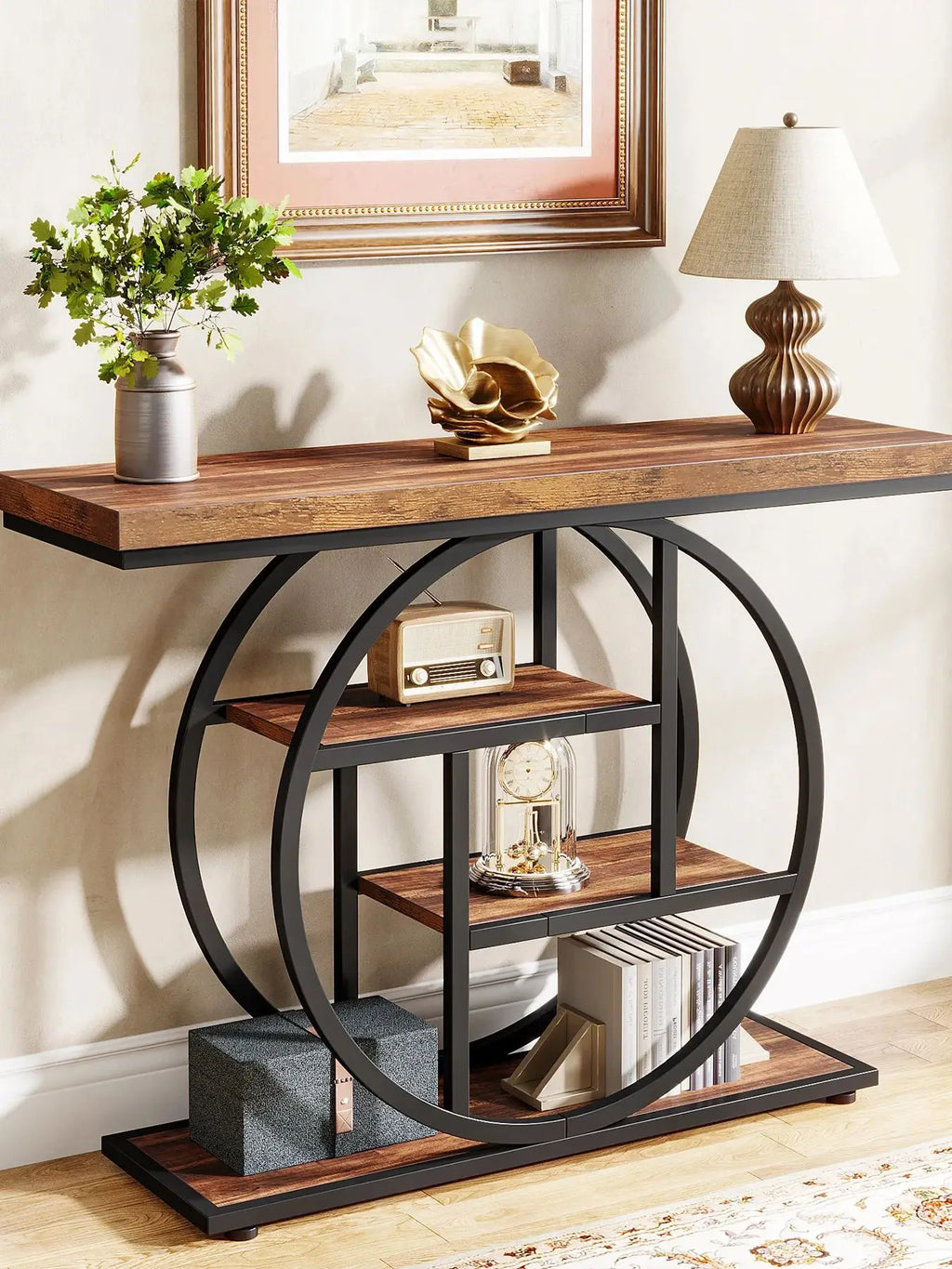 4-Tier Console Table - 41.3" Industrial Entryway Table for Living Room & Hallway