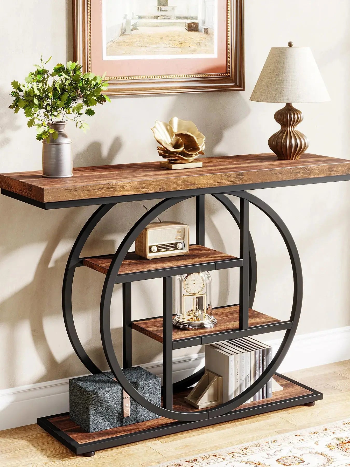 4-Tier Console Table - 41.3" Industrial Entryway Table for Living Room & Hallway