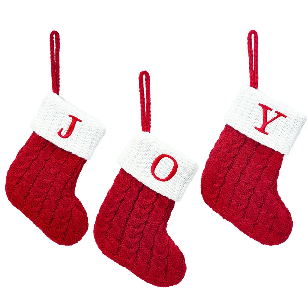 Christmas Stocking Ornaments - Knit Snowflake Socks for Tree & Fireplace Decor
