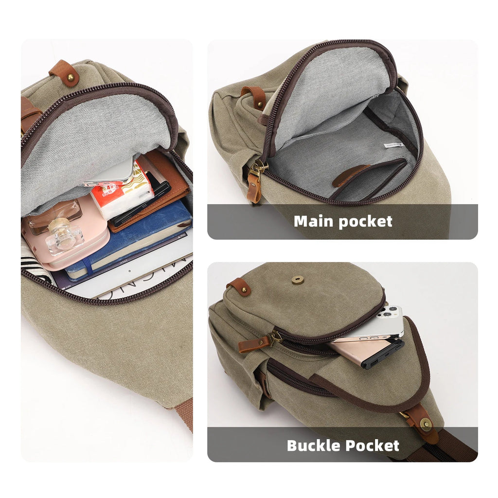 Canvas Sling Bag - Convertible Crossbody Chest Pack for Travel