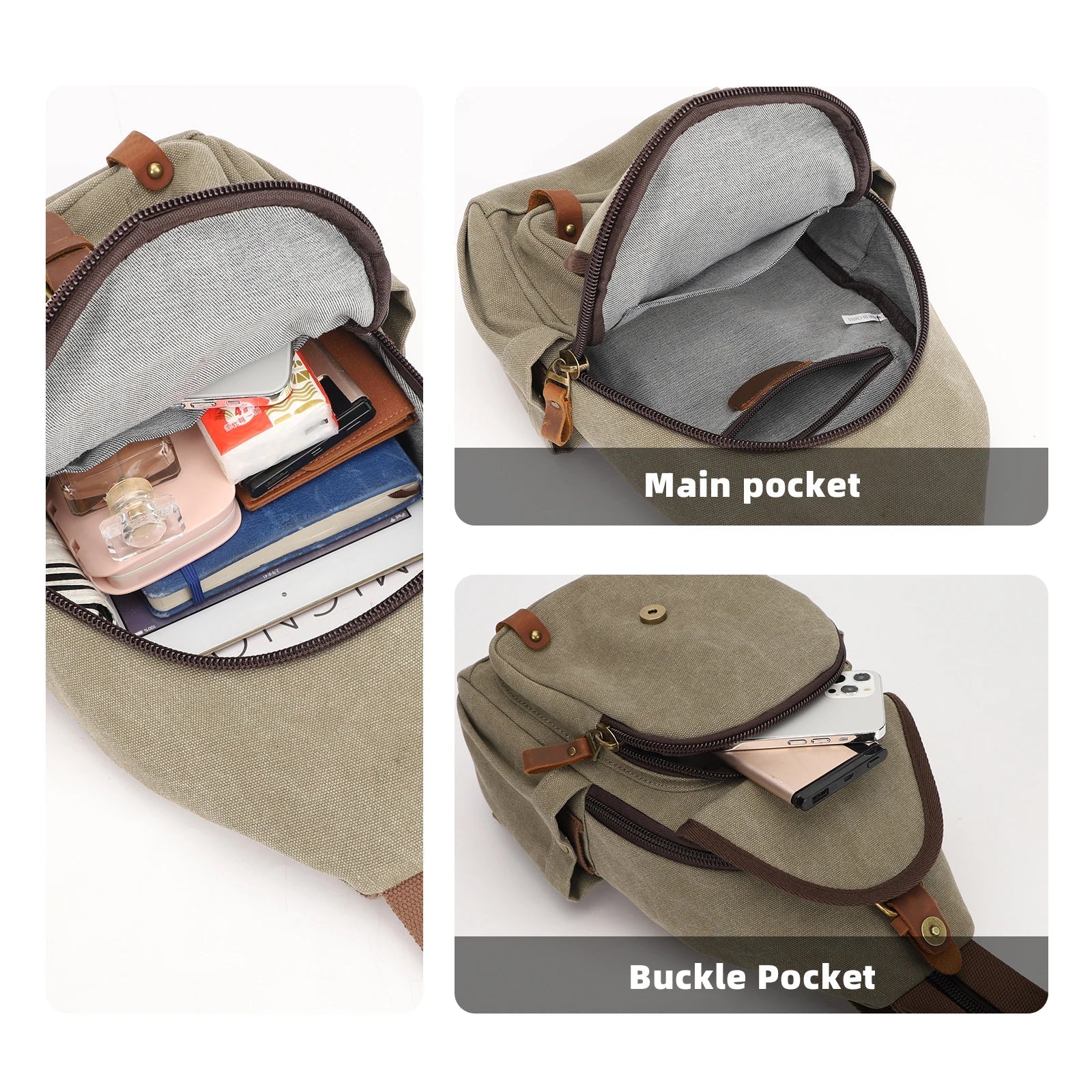 Canvas Sling Bag - Convertible Crossbody Chest Pack for Travel