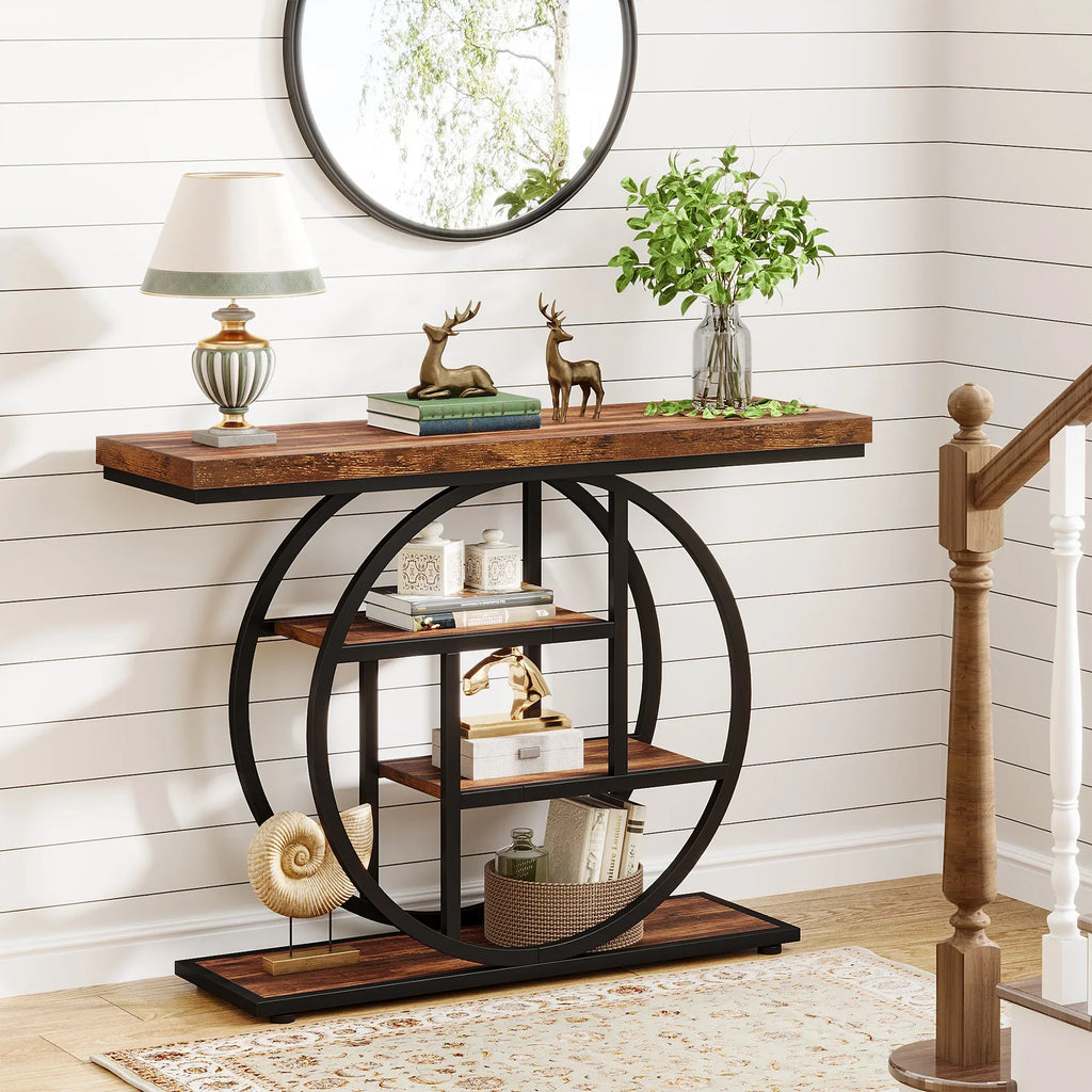 4-Tier Console Table - 41.3" Industrial Entryway Table for Living Room & Hallway