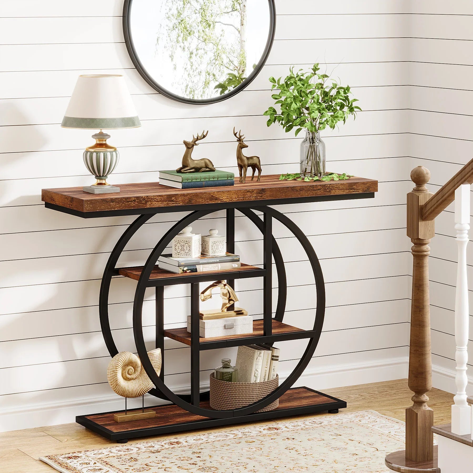 4-Tier Console Table - 41.3" Industrial Entryway Table for Living Room & Hallway