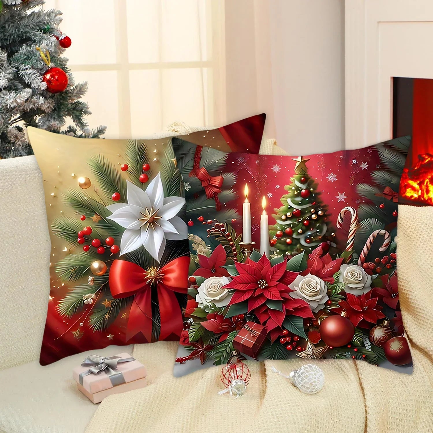 Christmas Pillow Cover - Santa Claus Holiday Throw Pillow Case