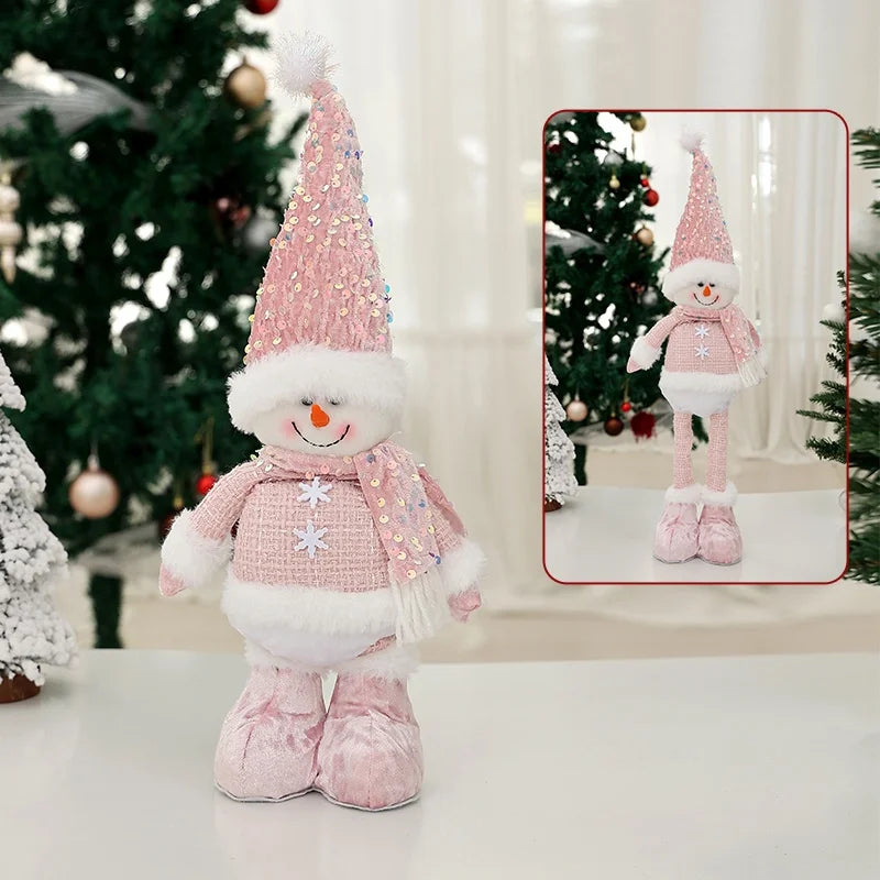 Christmas Pink Doll with Sequined Telescopic Legs - Holiday Table Ornament