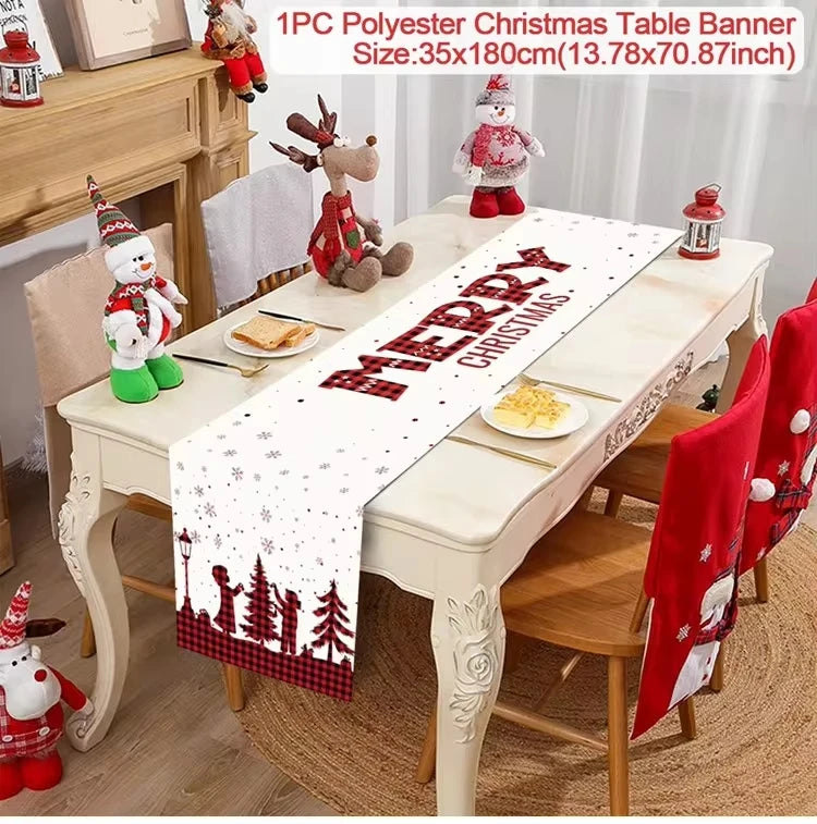 Christmas Table Runner - Merry Christmas Decorations Tablecloth 2024