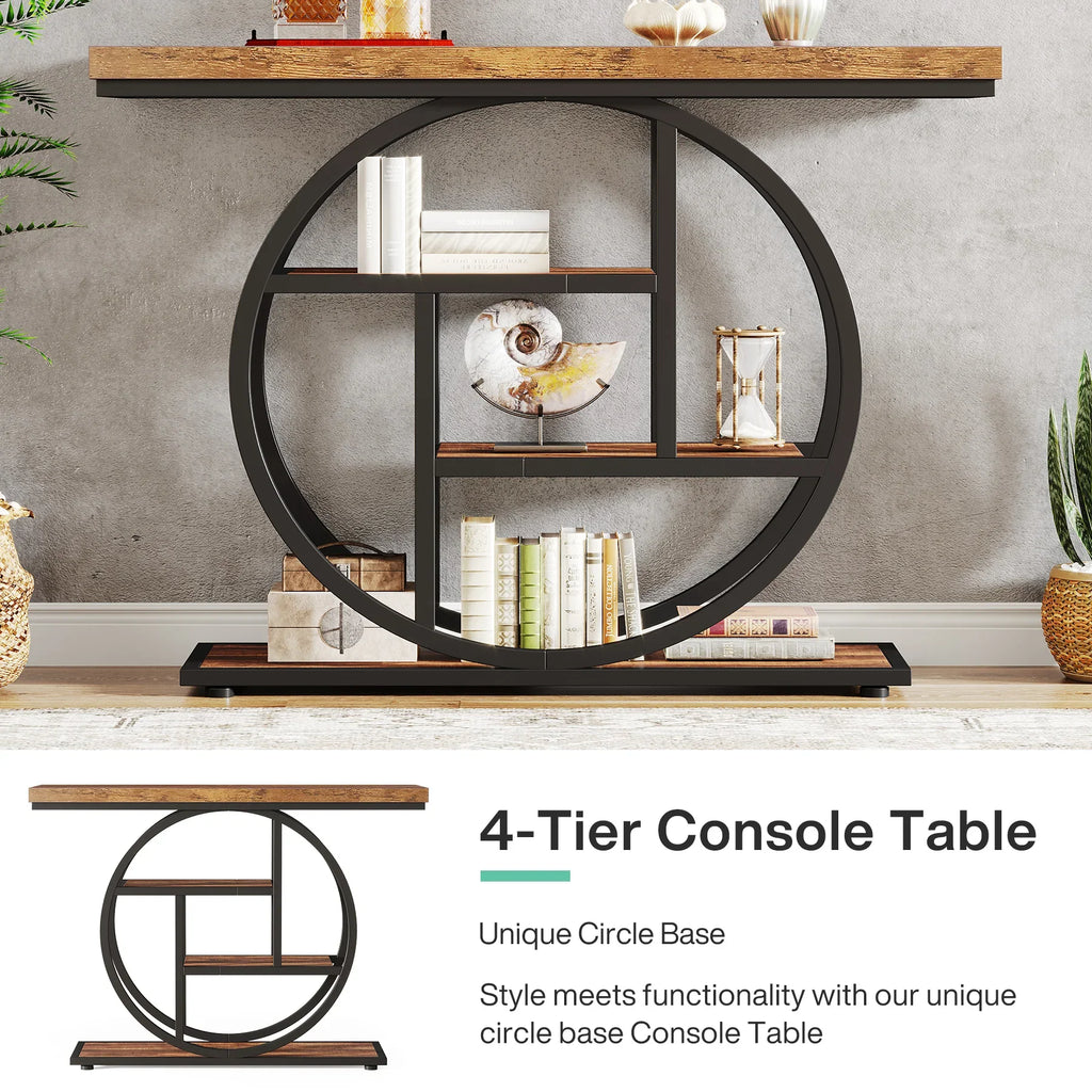 4-Tier Console Table - 41.3" Industrial Entryway Table for Living Room & Hallway