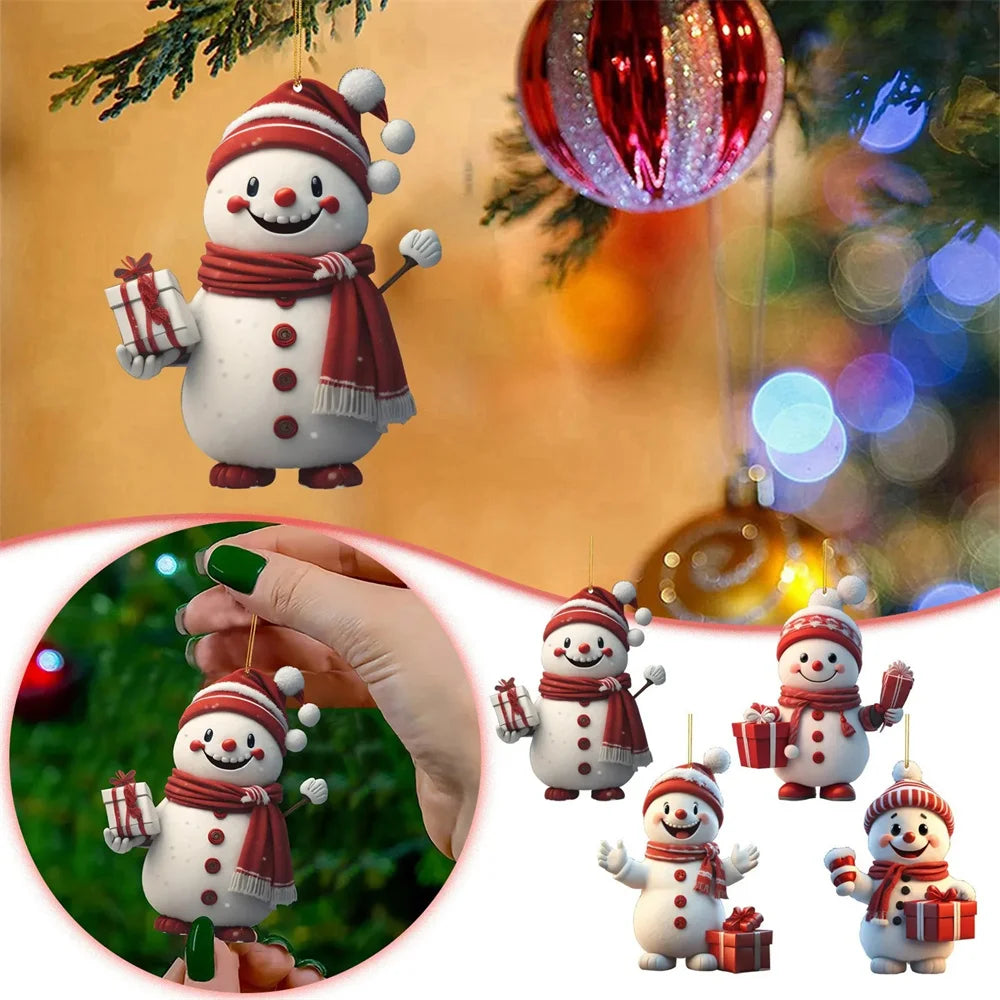 2D Acrylic Christmas Snowman Ornament - Cartoon Tree Pendant Decoration