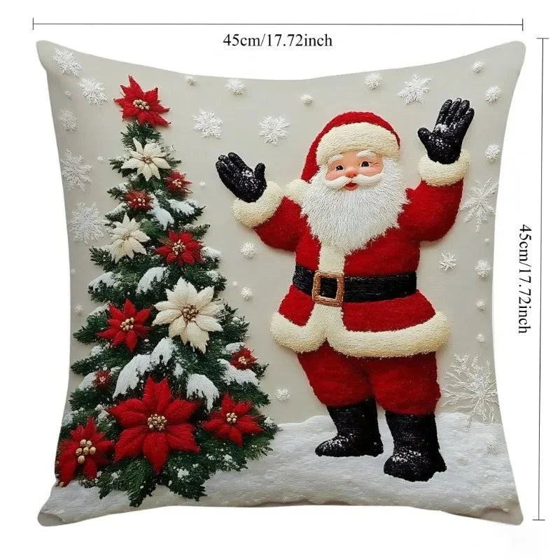 Christmas Throw Pillow Covers - 4-Piece Set 18x18" Holiday Linen Cushion Covers