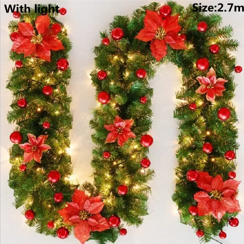 Christmas LED Rattan Garland - 270cm Artificial Wreath with Lights for Xmas Decor