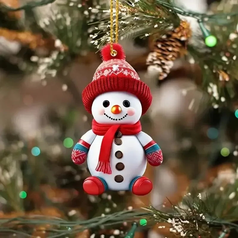 2D Acrylic Christmas Snowman Ornament - Cartoon Tree Pendant Decoration
