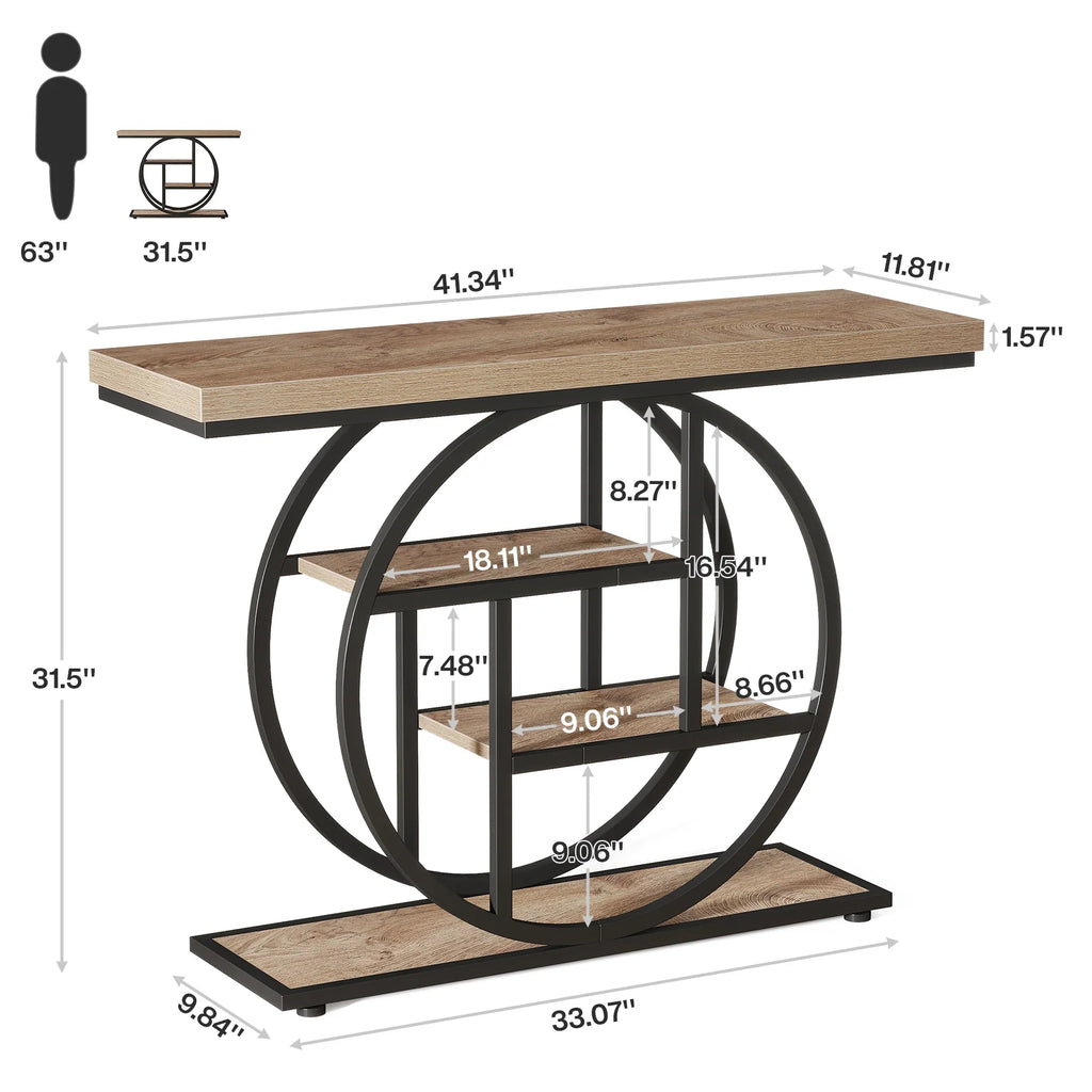 4-Tier Console Table - 41.3" Industrial Entryway Table for Living Room & Hallway