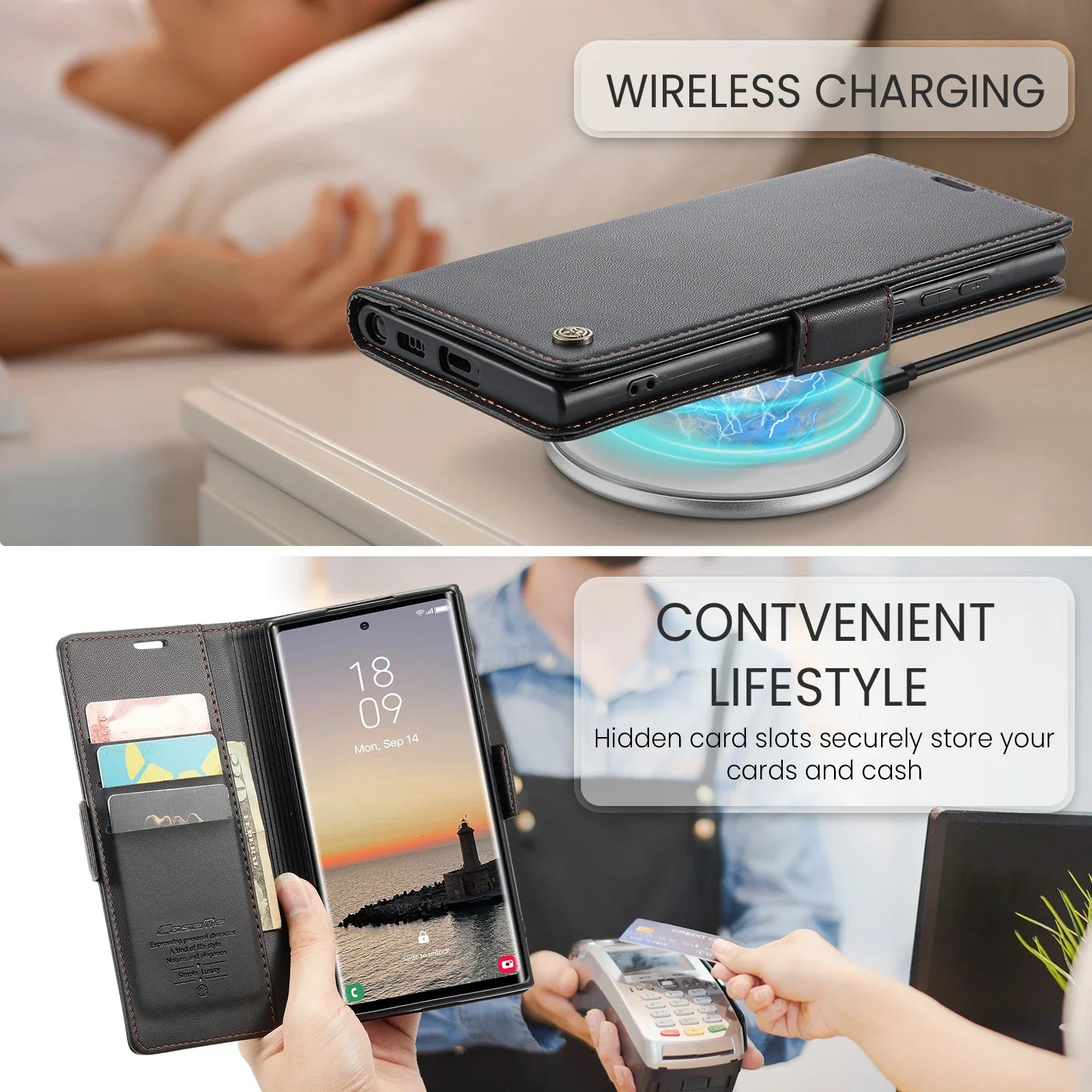 CaseMe RFID Wallet Case for Samsung Galaxy - Leather Card Holder & Zipper