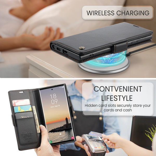 CaseMe RFID Wallet Case for Samsung Galaxy - Leather Card Holder & Zipper