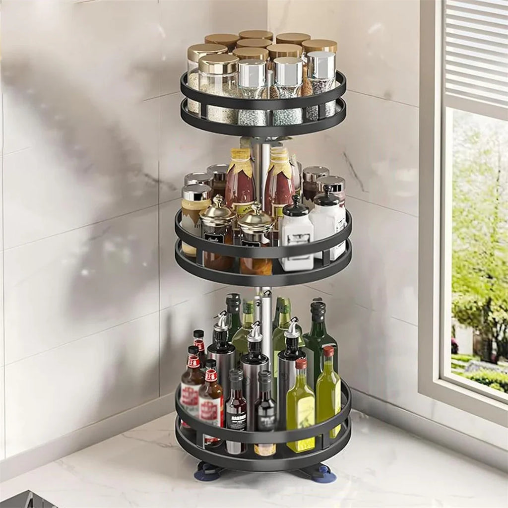 2-Tier Rotatable Kitchen Storage Rack - 360° Lazy Susan Organizer for Countertops & Cabinets
