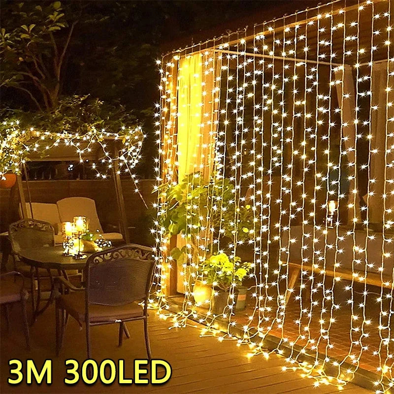 LED Curtain Fairy Lights - 3M x 1M 300 LED Warm White String Lights for Indoor & Outdoor Decor