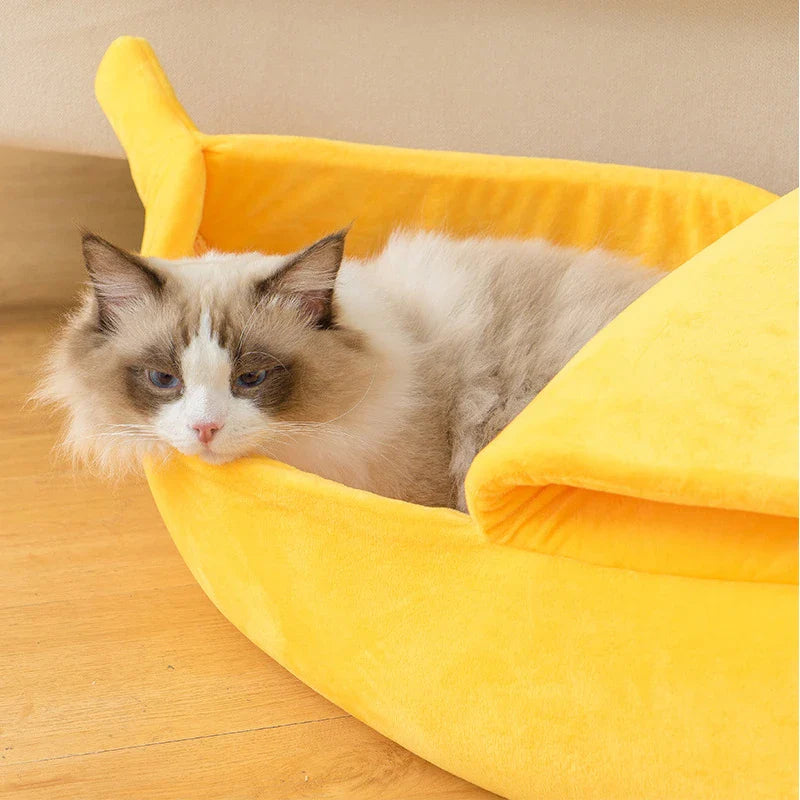 Banana Bed for Pets - Cozy Plush Cat & Dog Bed with Removable Cushion
