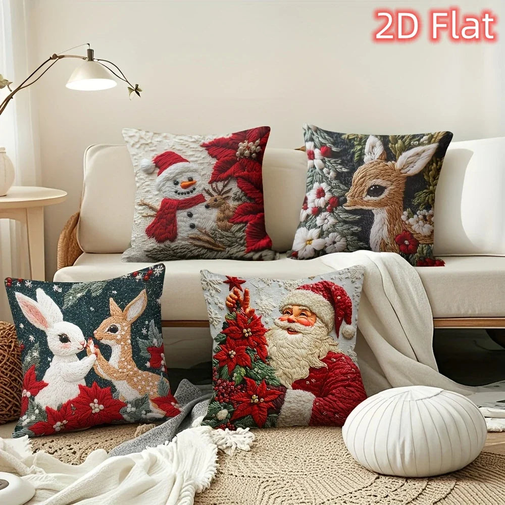 Christmas Pillow Cover - Santa Claus Holiday Throw Pillow Case