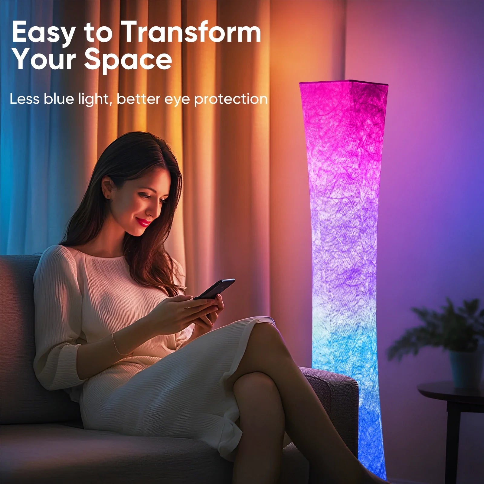 52" RGB LED Floor Lamp - Dimmable Color Changing Standing Lamp with Remote Control