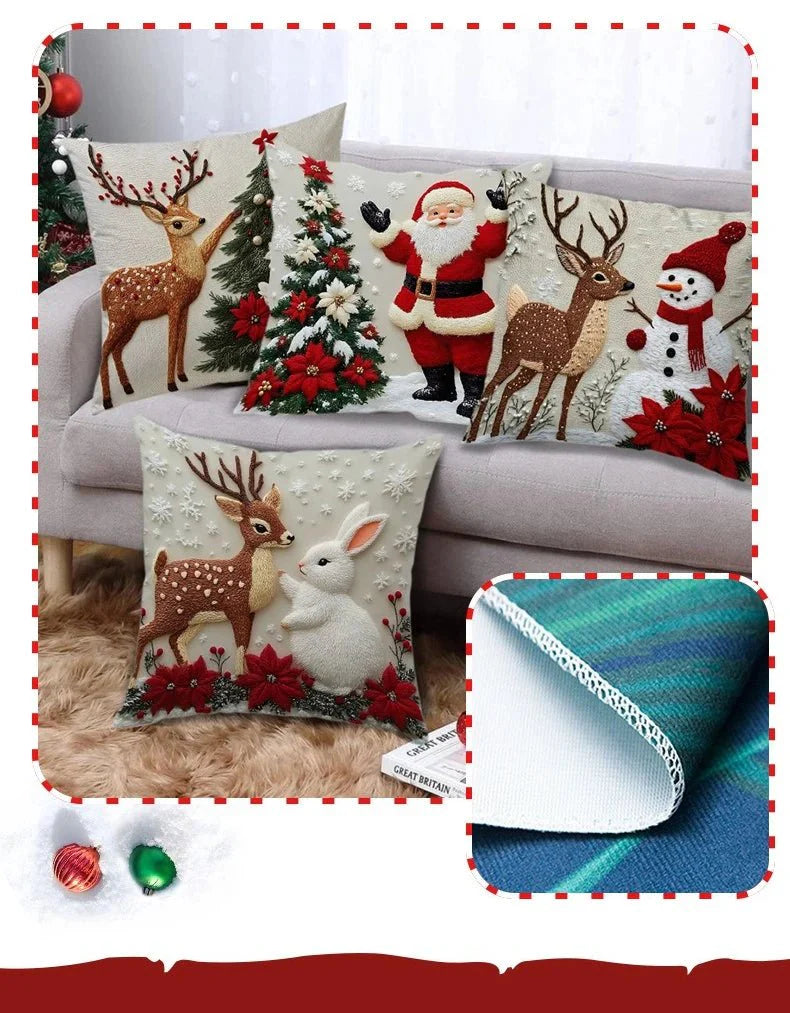 Christmas Throw Pillow Covers - 4-Piece Set 18x18" Holiday Linen Cushion Covers
