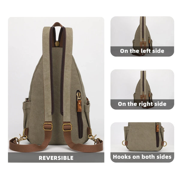 Canvas Sling Bag - Convertible Crossbody Chest Pack for Travel