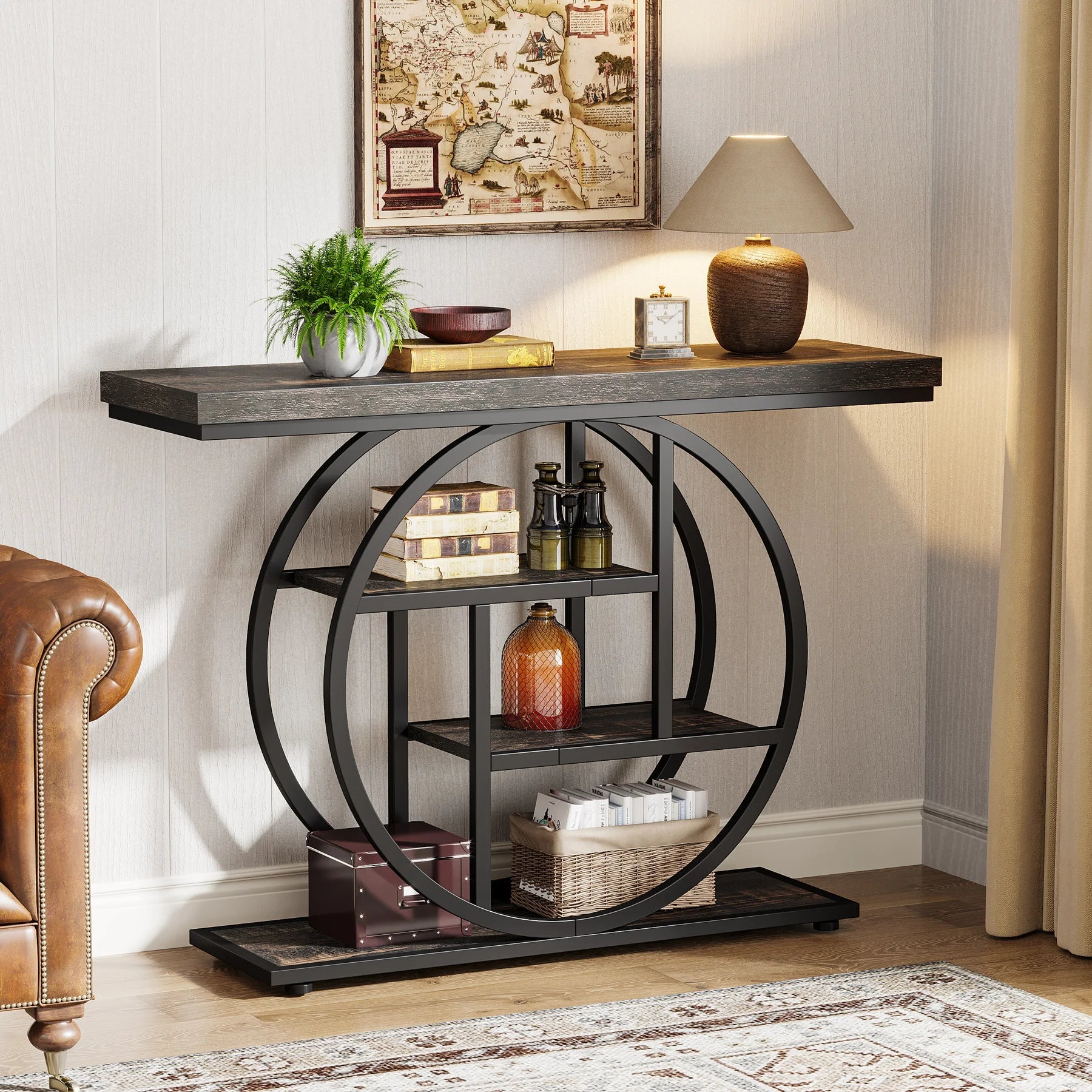 4-Tier Console Table - 41.3" Industrial Entryway Table for Living Room & Hallway