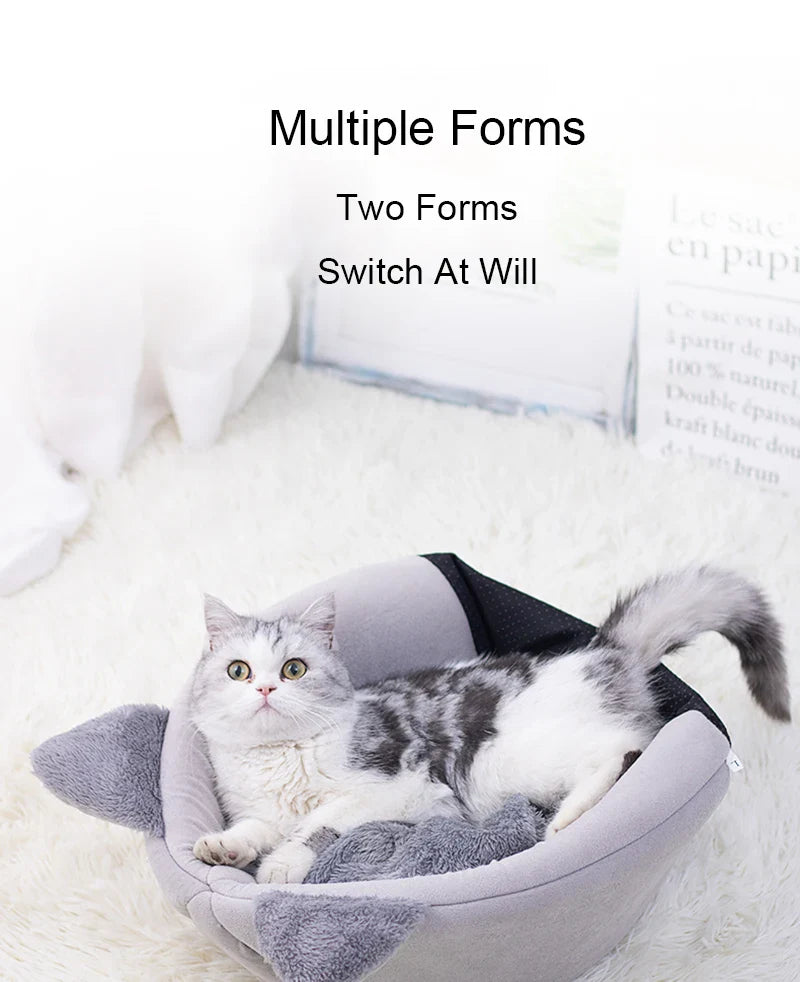 Cat House Bed - Warm Semi-Enclosed Cave with Non-Slip Base for All Seasons