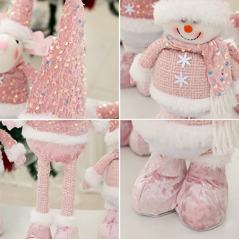 Christmas Pink Doll with Sequined Telescopic Legs - Holiday Table Ornament
