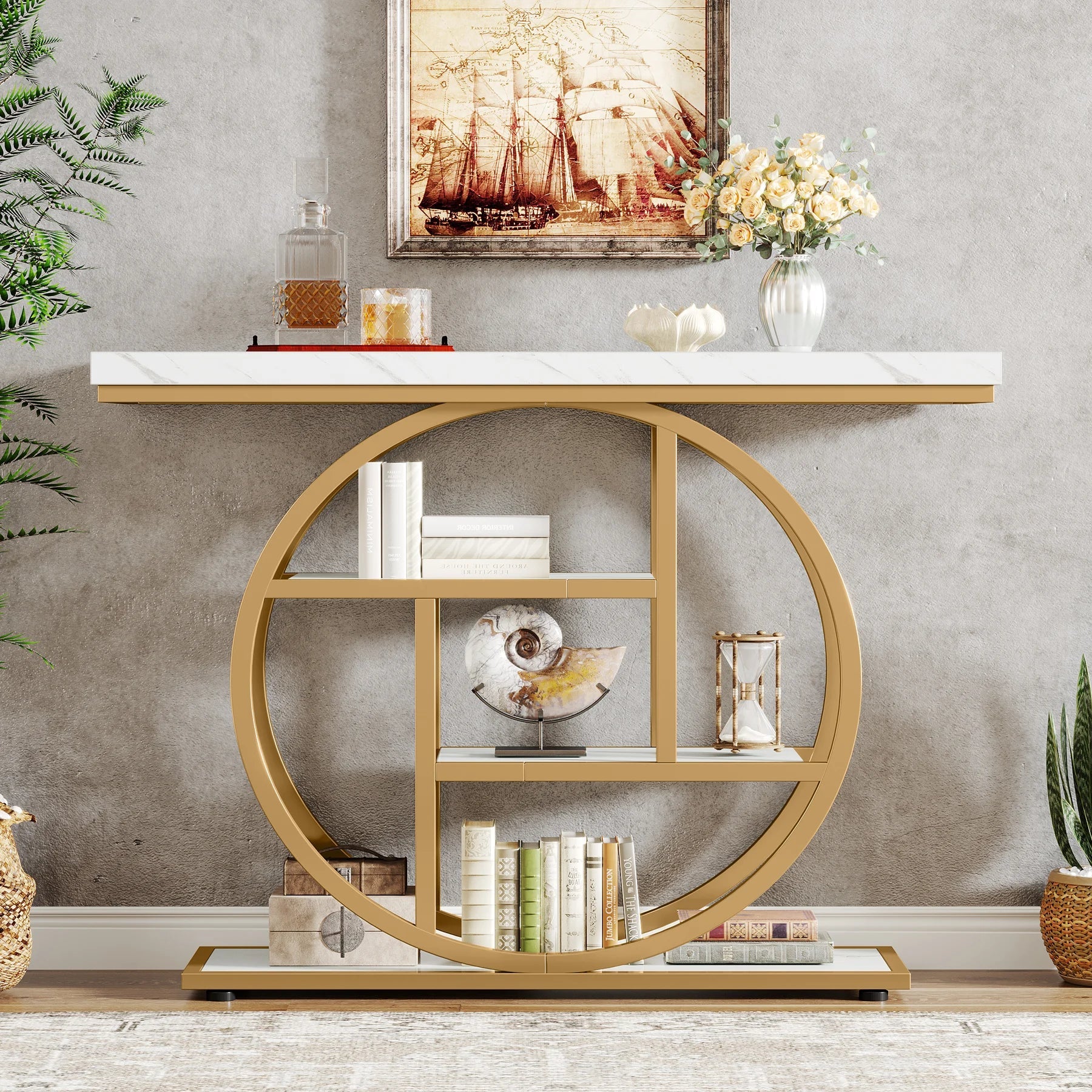 4-Tier Console Table - 41.3" Industrial Entryway Table for Living Room & Hallway