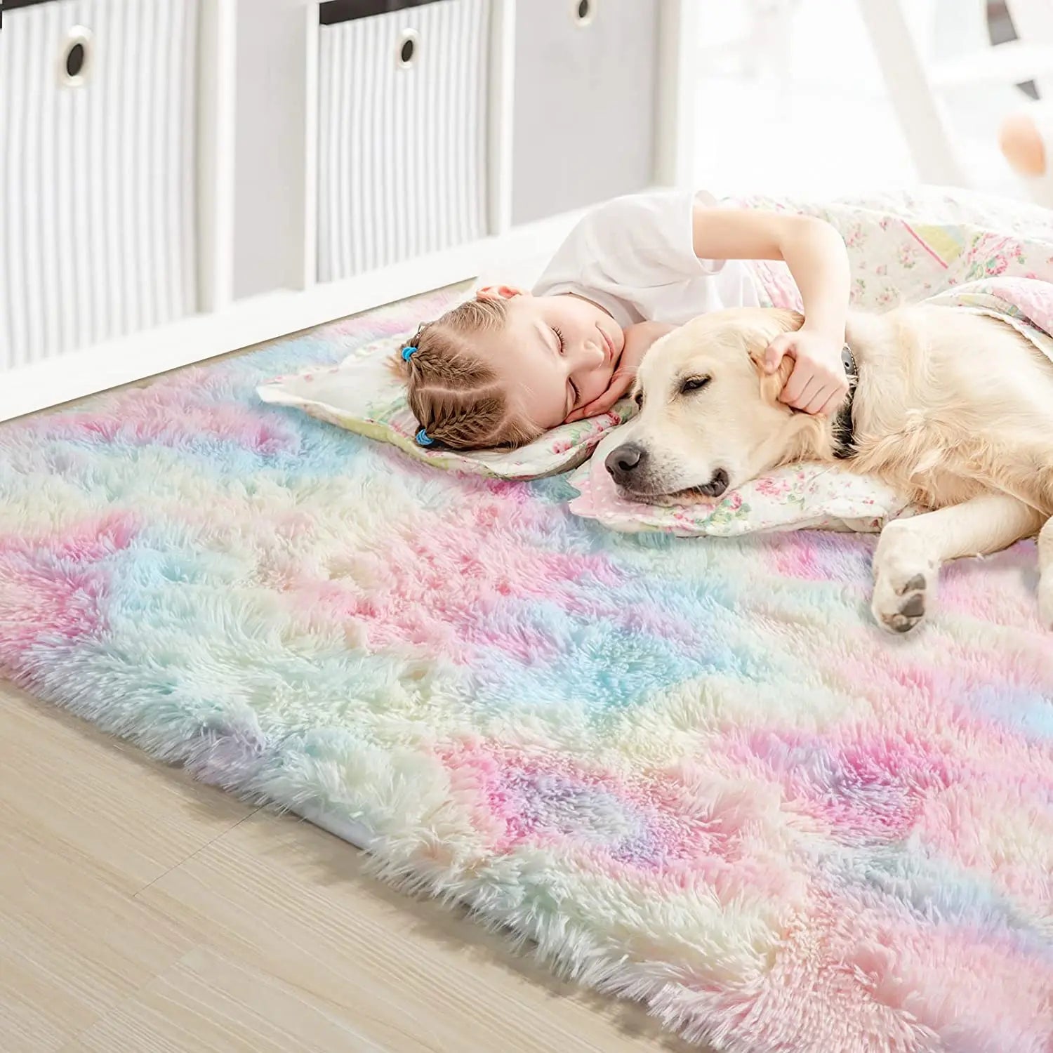 RainbowCloud Plush Rug – Soft, Fluffy & Vibrant!