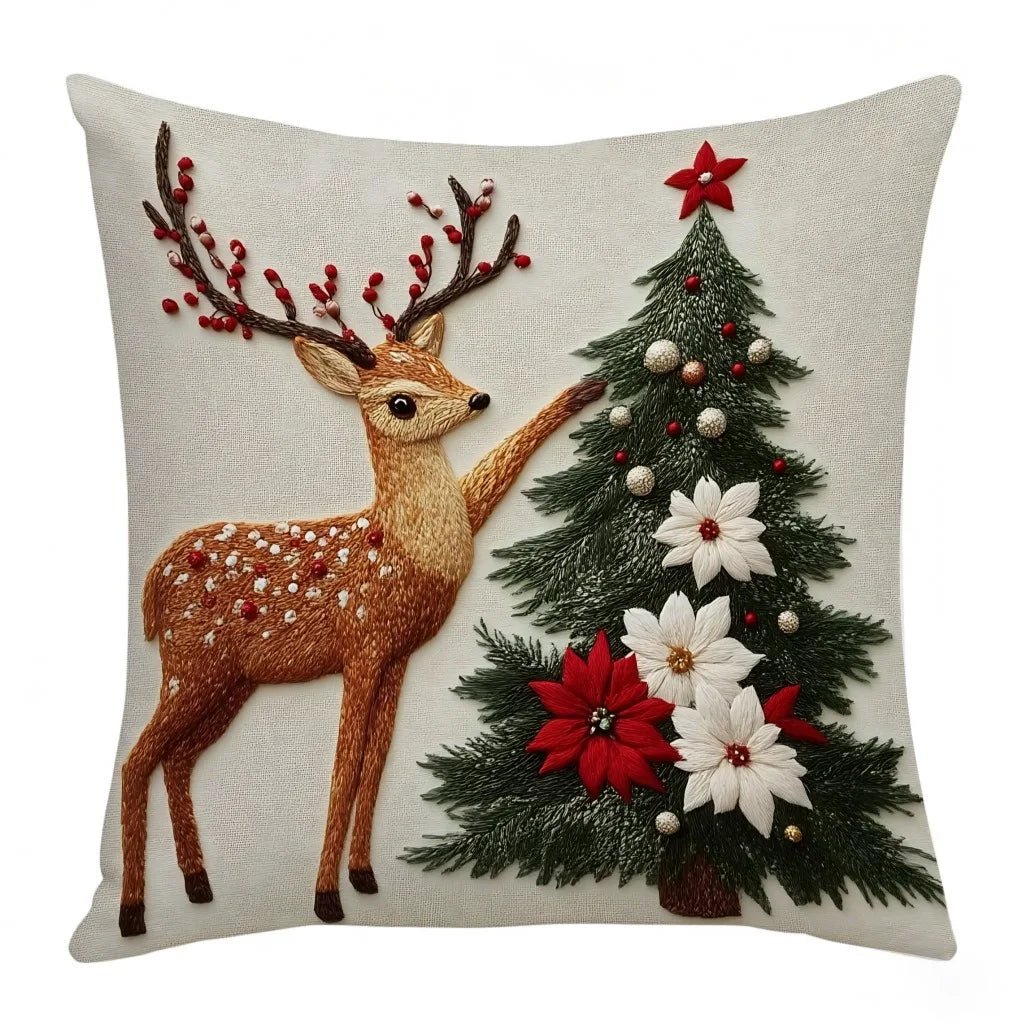 Christmas Throw Pillow Covers - 4-Piece Set 18x18" Holiday Linen Cushion Covers