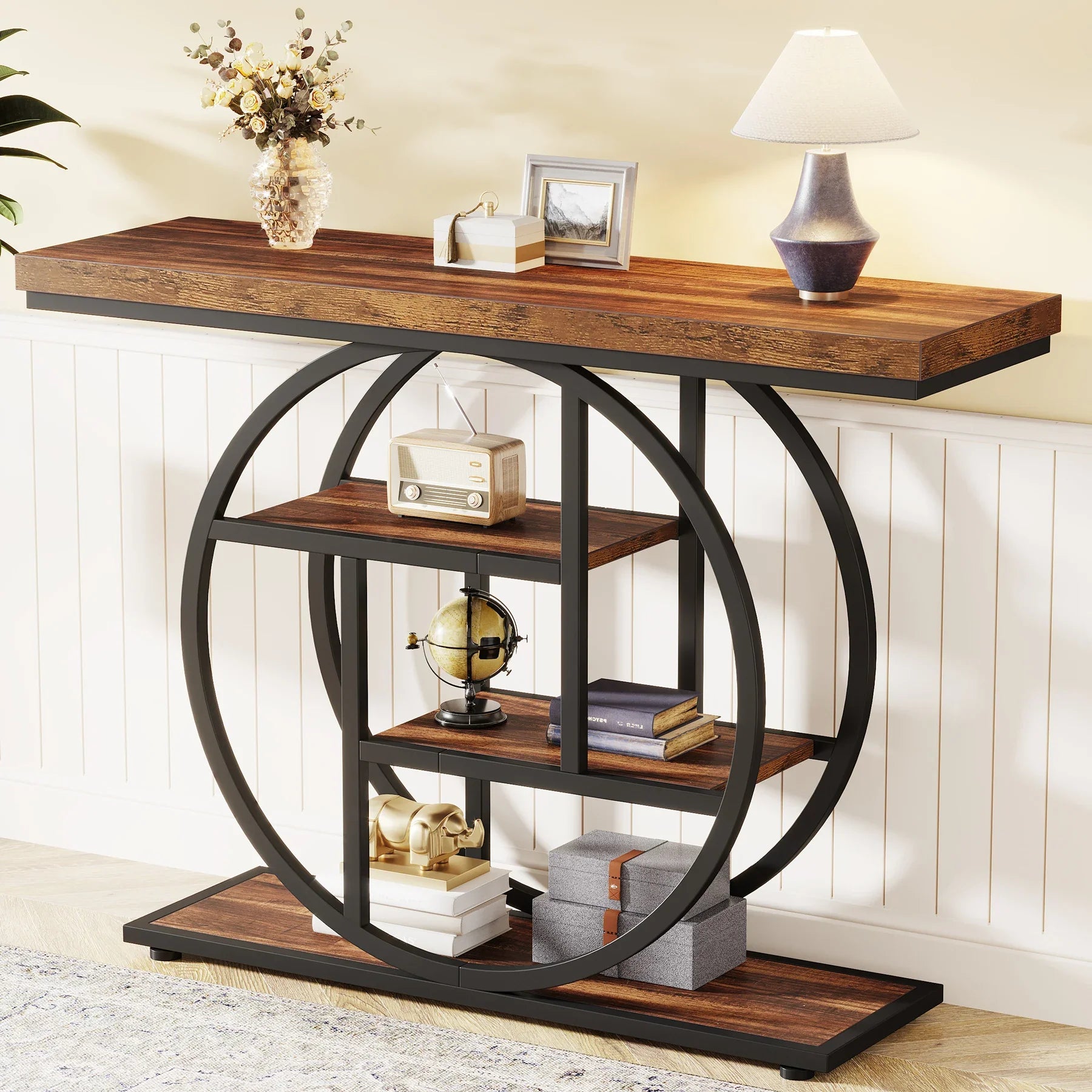 4-Tier Console Table - 41.3" Industrial Entryway Table for Living Room & Hallway