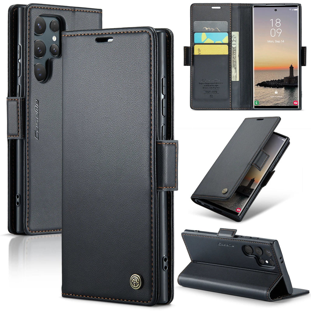 CaseMe RFID Wallet Case for Samsung Galaxy - Leather Card Holder & Zipper