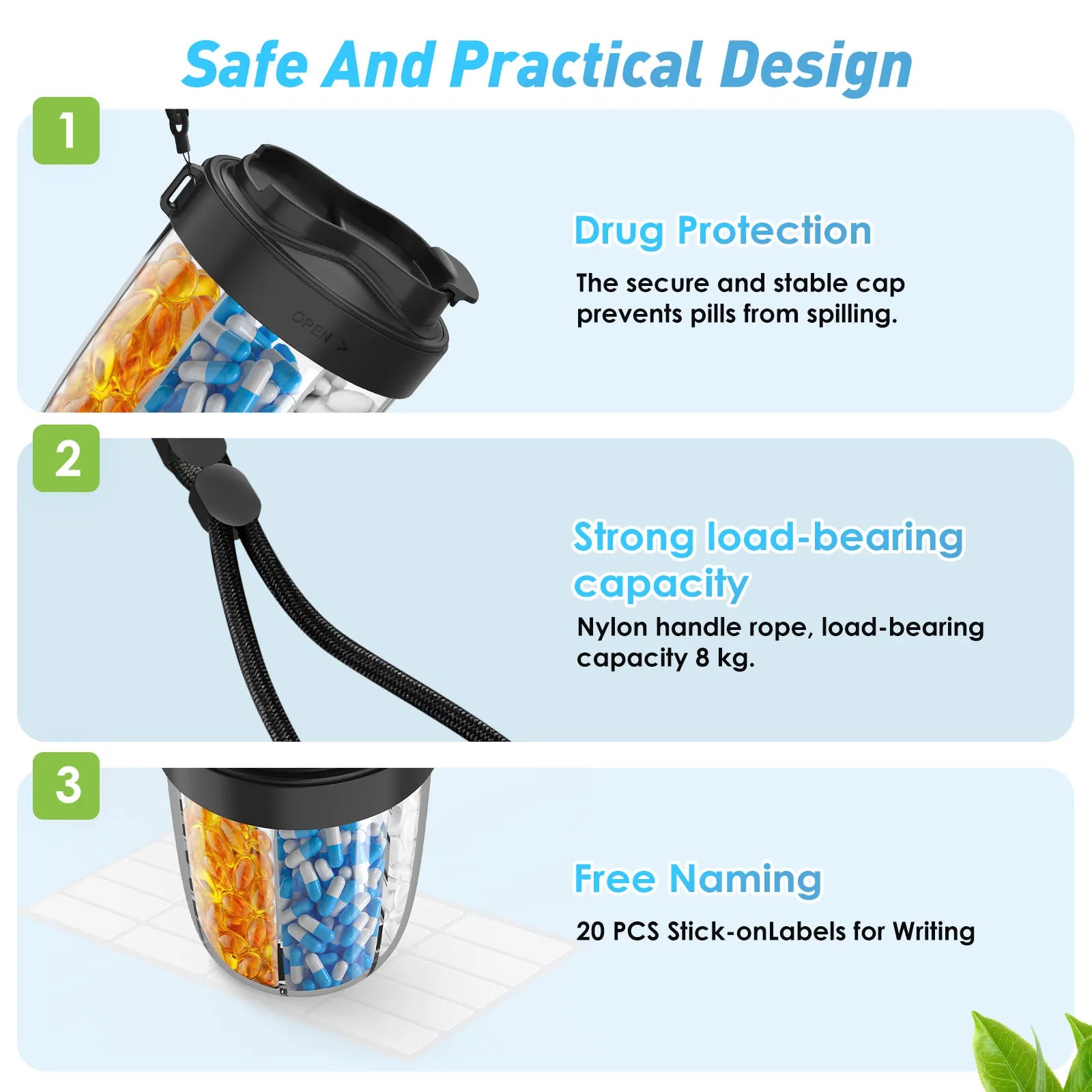 Dose on Time: 7-Compartment Pill Dispenser Bottle