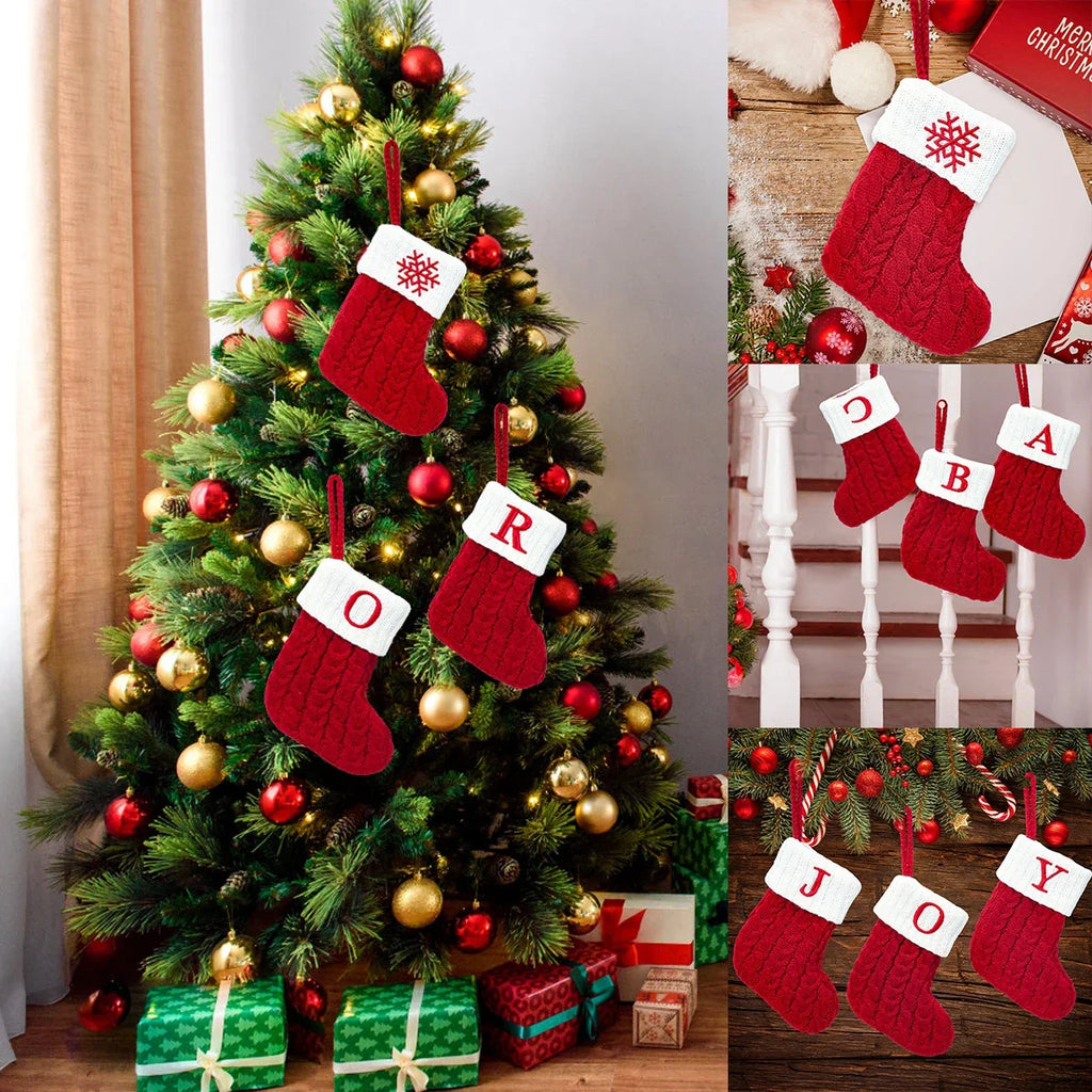 Christmas Stocking Ornaments - Knit Snowflake Socks for Tree & Fireplace Decor