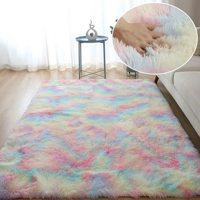 RainbowCloud Plush Rug – Soft, Fluffy & Vibrant!