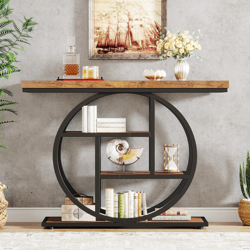 4-Tier Console Table - 41.3" Industrial Entryway Table for Living Room & Hallway