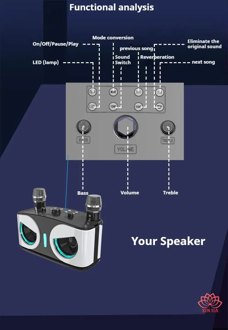 20W Wireless Bluetooth Speaker - Dual Microphones for Karaoke & Parties