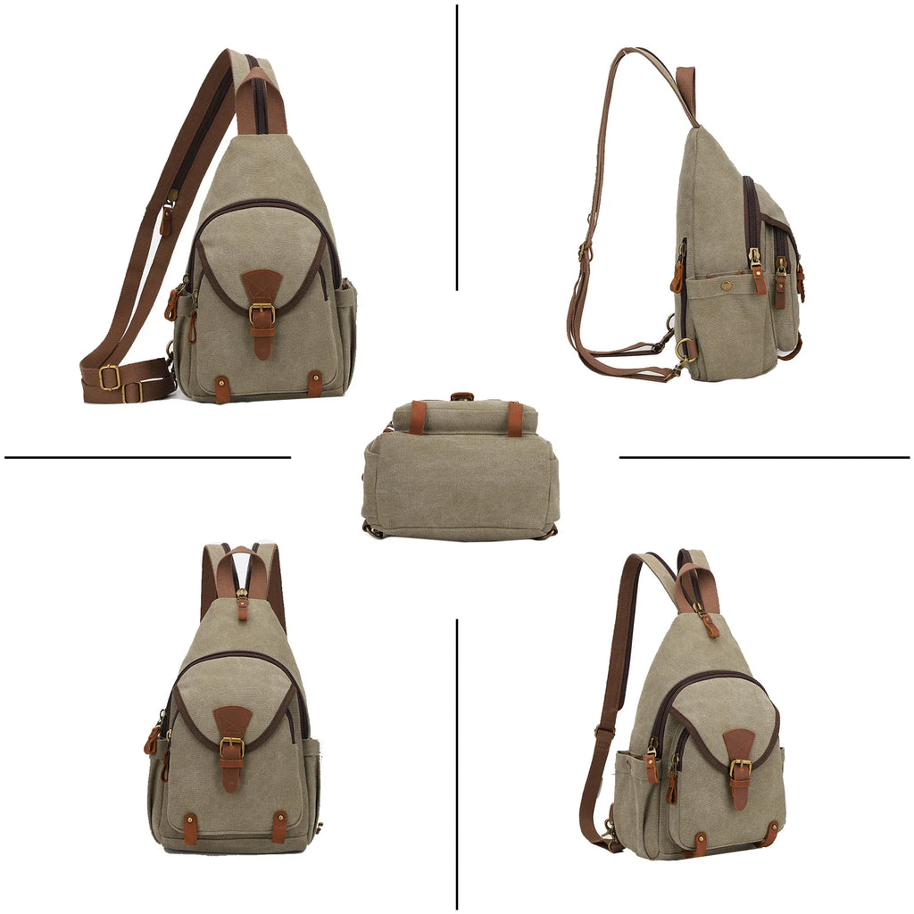 Canvas Sling Bag - Convertible Crossbody Chest Pack for Travel